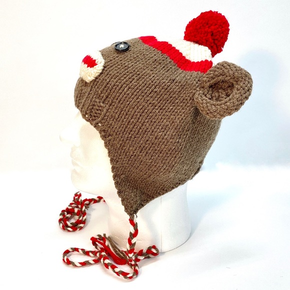 NWT Hand Knit Sock Monkey Beanie Hat and Scarf Set One Size Fits Most - Picture 4 of 9